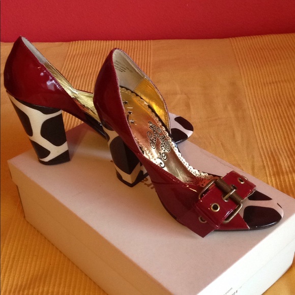 Brand new patent red cow print chunky heels - Picture 2 of 6
